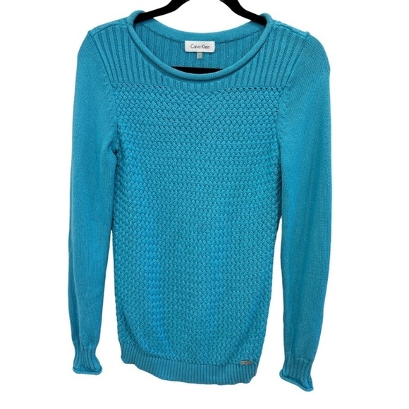 Calvin Klein Sweaters - Calvin Klein Long Sleeve Cotton Blend Knit Turquoise Sweater Size Small